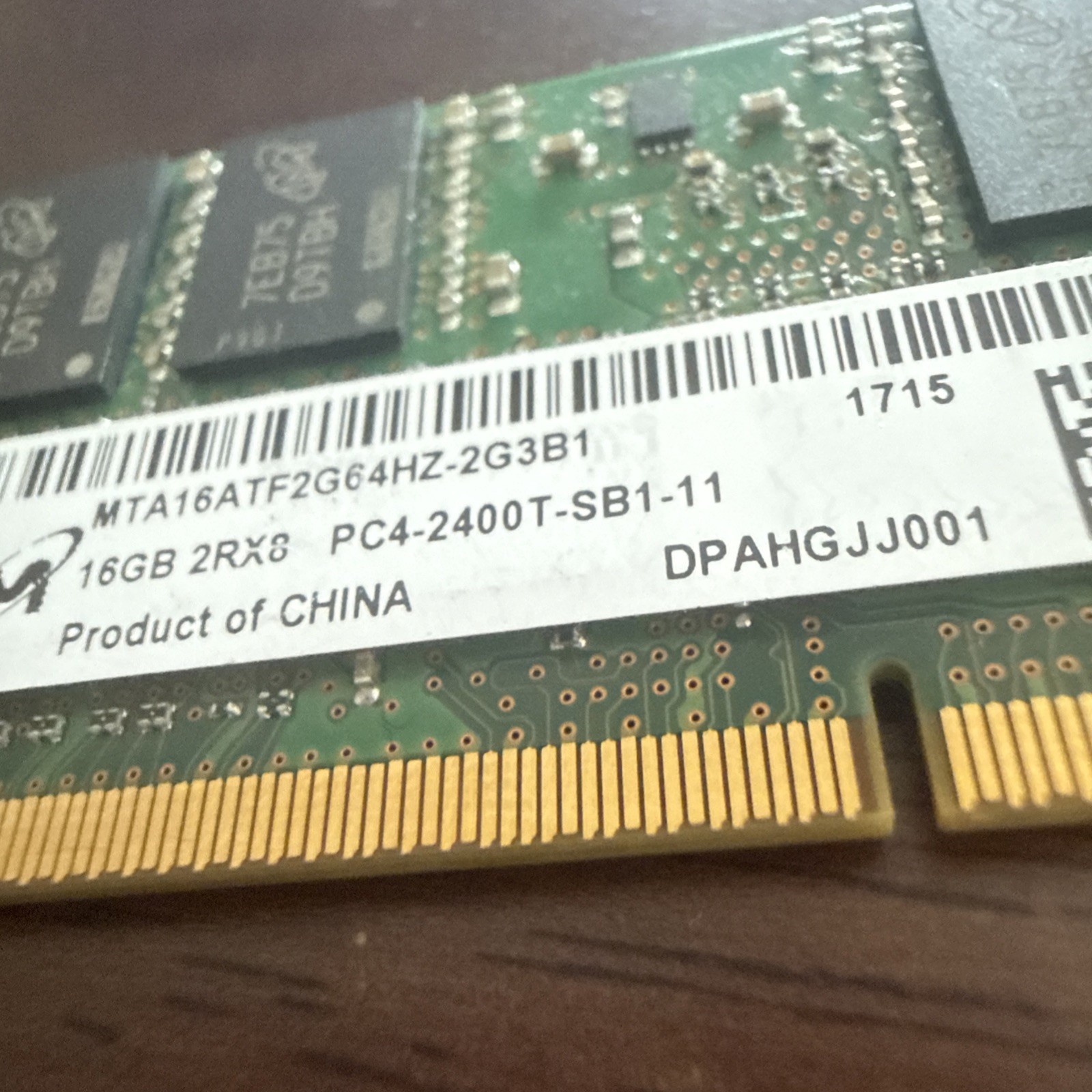 Micron 16GB DDR4 Laptop RAM SODIMM PC4-2400T MTA16ATF2G64HZ - 2G3B1 2Rx8