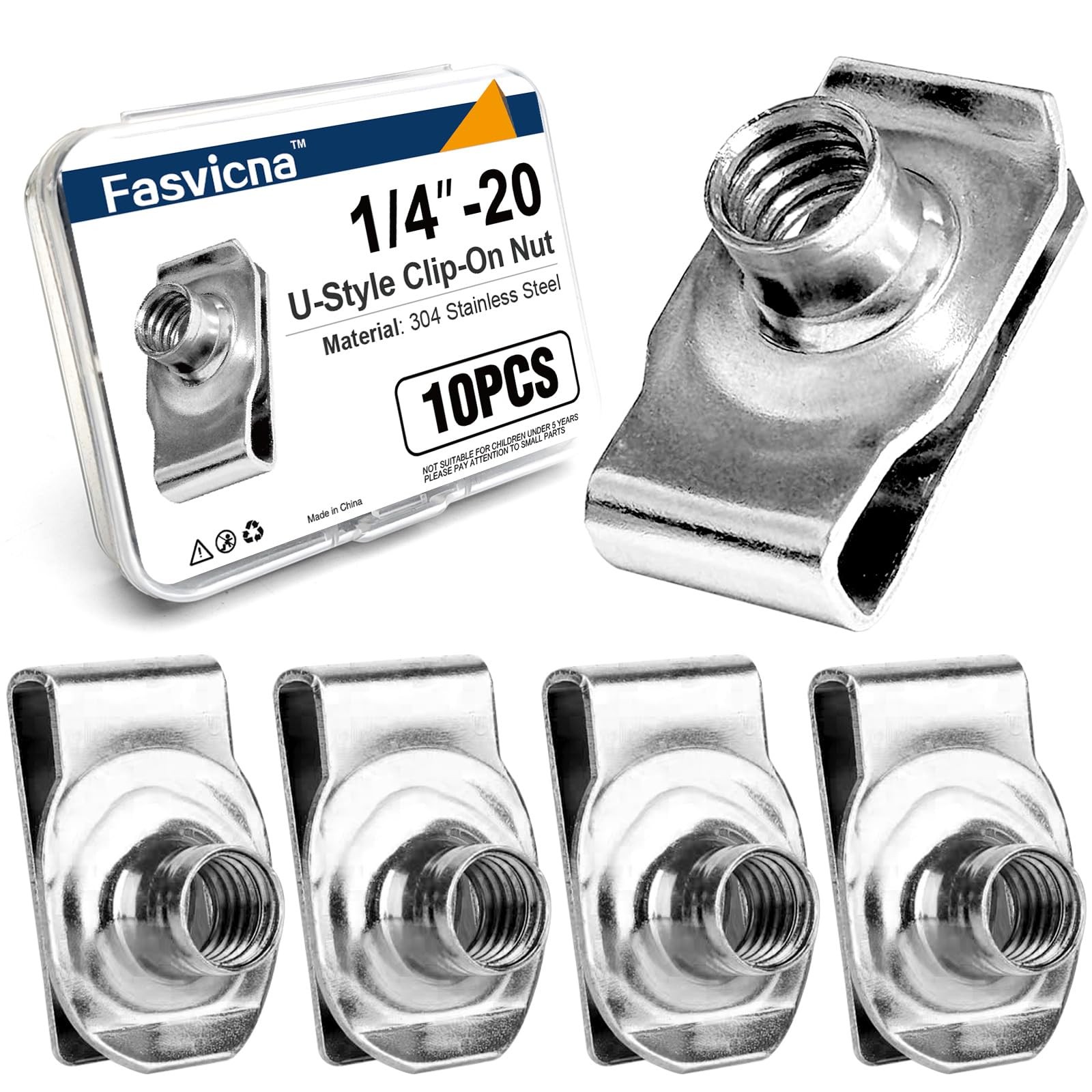 10PCS 1/4"20 U Clip Nuts, 304 Stainless Steel ClipOn U Nuts