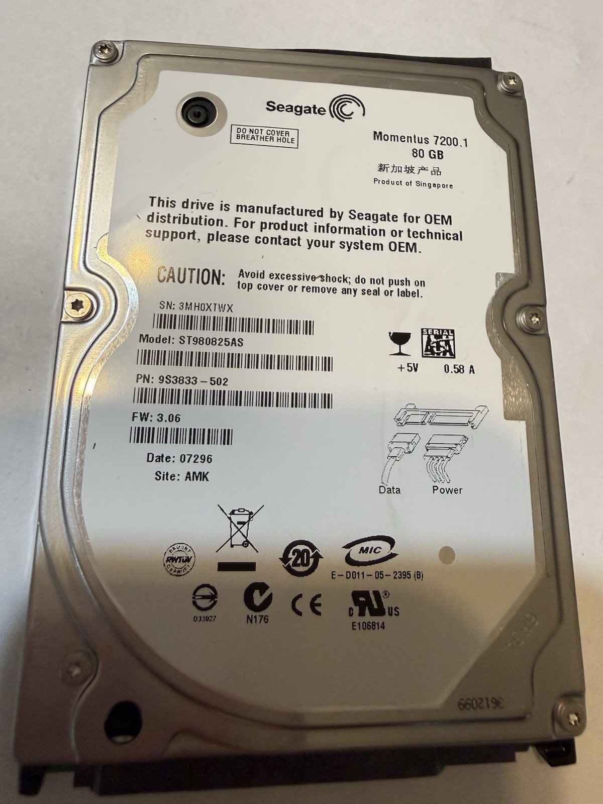 Seagate Momentus 7200.1 80GB 2.5" SATA Laptop Hard Drive (ST980825AS)