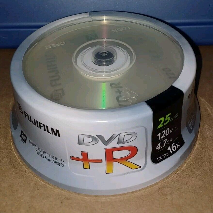 Fujifilm DVD+R 4.7GB 120 Min 4x 25 Pack New Spindle.
