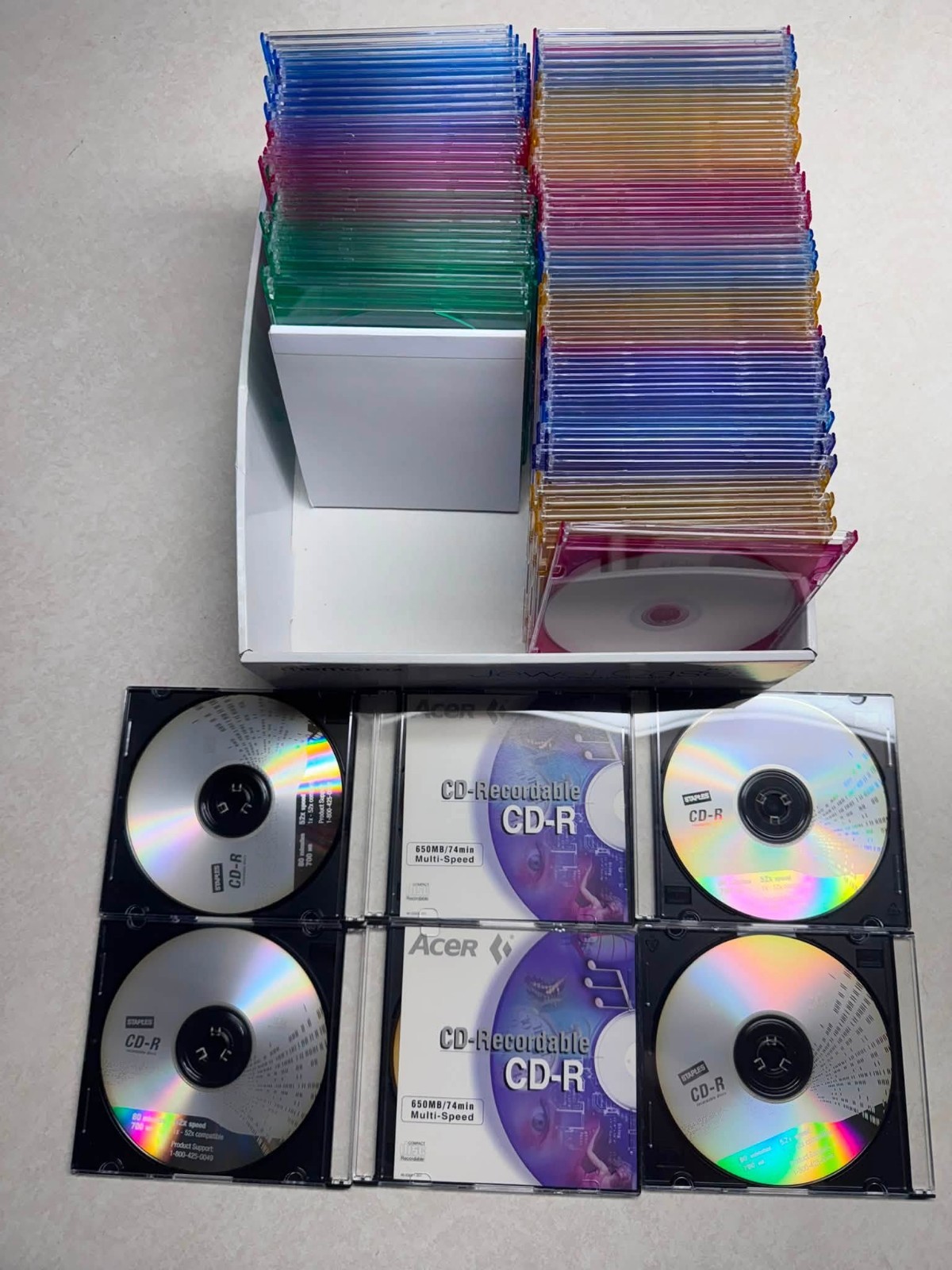 Lot 75 Memorex Printable DVD-R 16x + 6 CD-R Blanks in Color Slim Jewel Cases