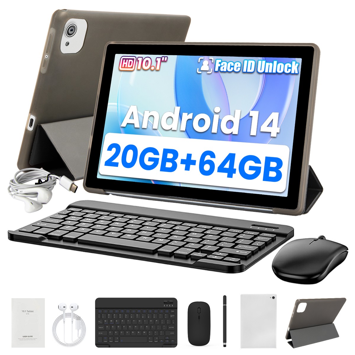 A523 Tablet Android 14 HD 1280*800 20GB(3+17) RAM 64GB ROM Wifi-6 PC 10.1"