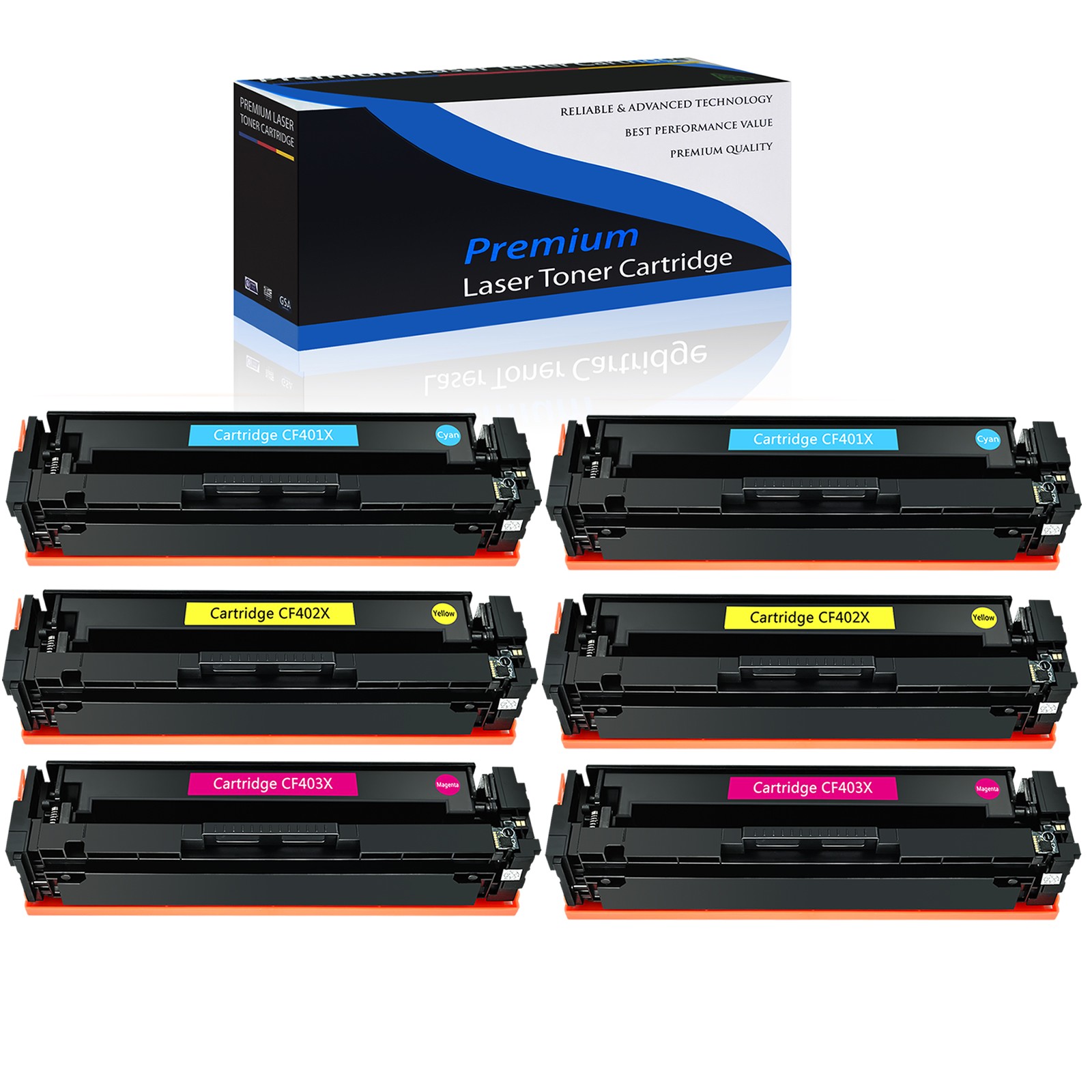 6PK CF401X-CF403X C/M/Y Toner for HP 201X Color LaserJet Pro M252dn M252dw MFP