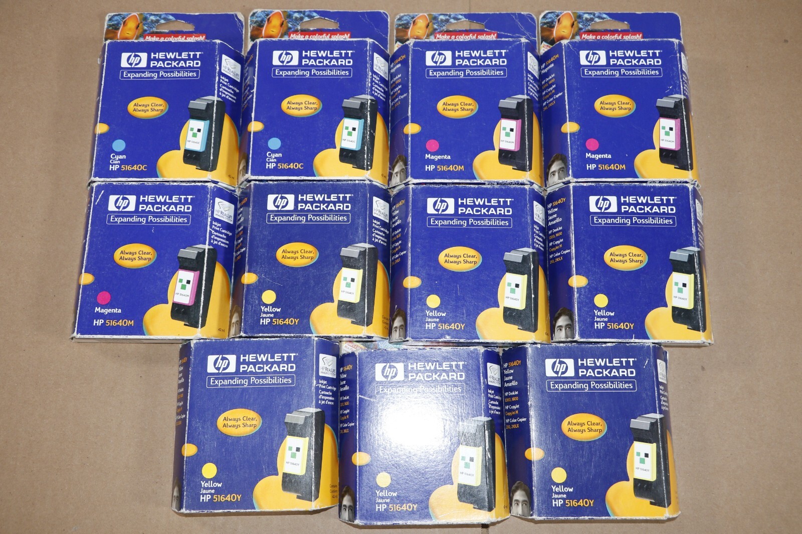 Lot of 11 New OEM HP Deskjet 1200c,1600,210,210LX CMY Inks HP51640