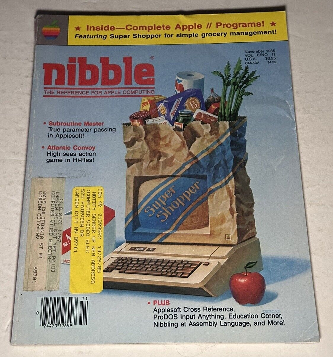 Vtg Nov. 1985 Nibble Magazine Super Shopper Subroutine Master Atlantic Convoy
