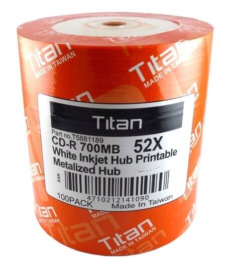 200-PK 52X TITAN Brand  White Inkjet Hub Printable Blank CD-R CDR Disc 700MB