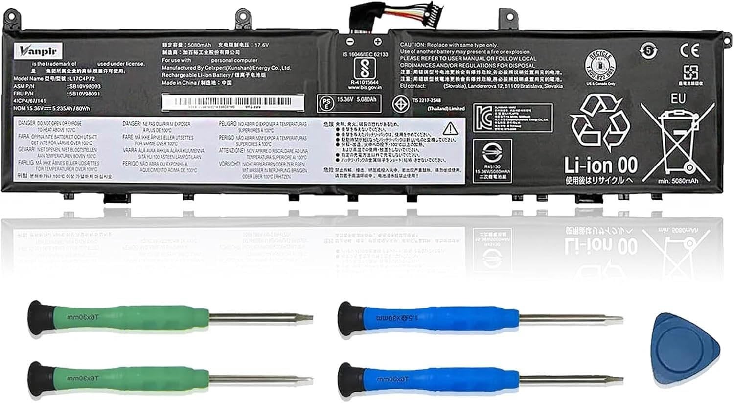 High-Capacity Laptop Battery 15.36V 80Wh 5235mAh for Lenovo ThinkPad X1 & P1 Ser