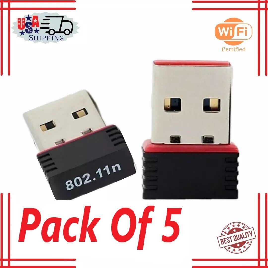 5 PACK Mini USB WiFi WLAN Wireless Network Adapter 802.11 Dongle RTL8188 WIN