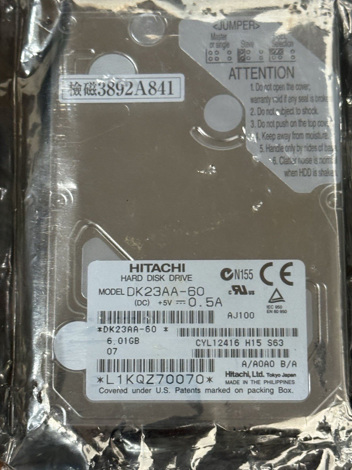 HITACHI DK23AA-60 6GB 4200U/min 512KB IDE 2.5'' - New Factory Sealed