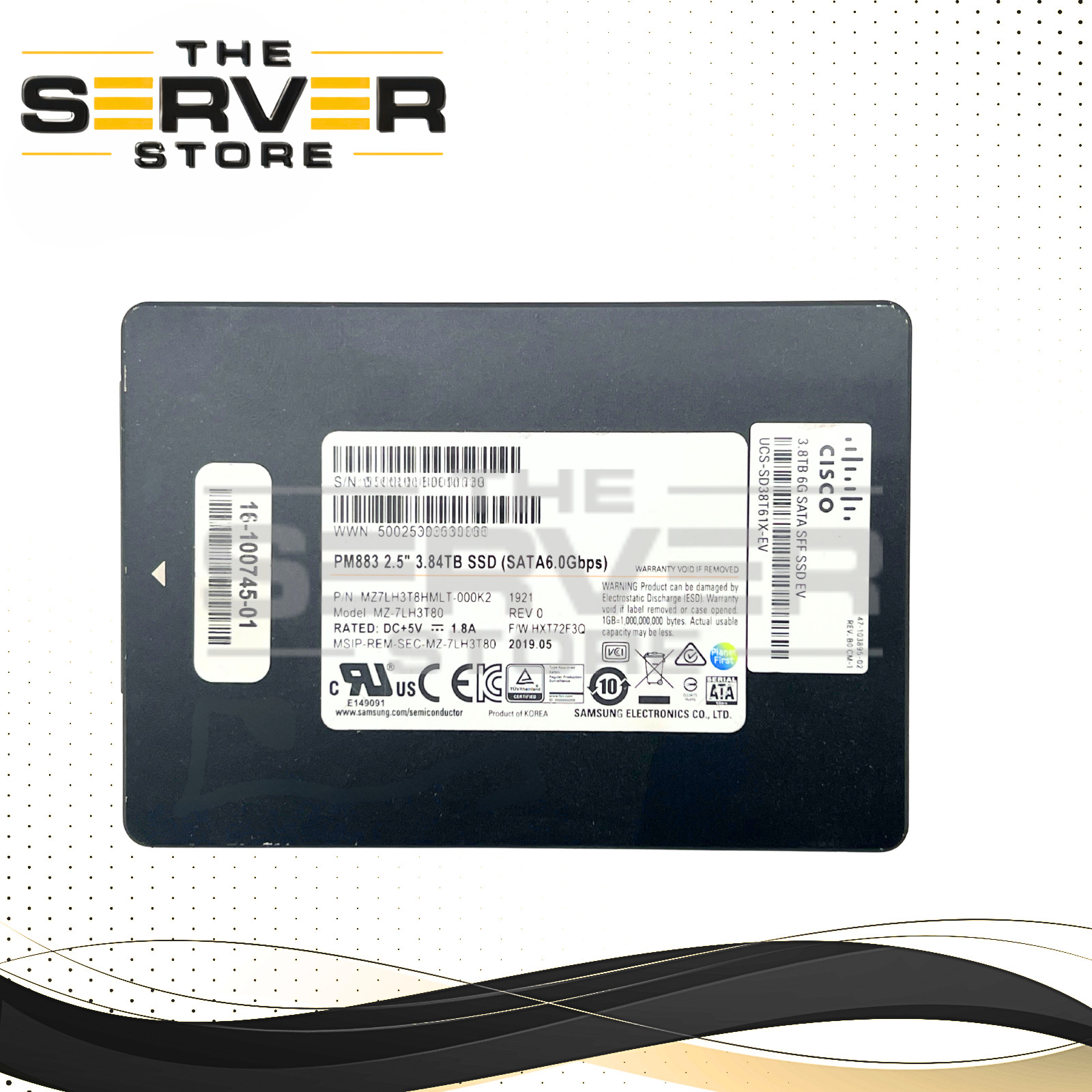 Cisco 3.84TB SATA 6G EV 2.5" SSD PM883 MZ-7LH3T80 16-100745-01 UCS-SD38T61X-EV