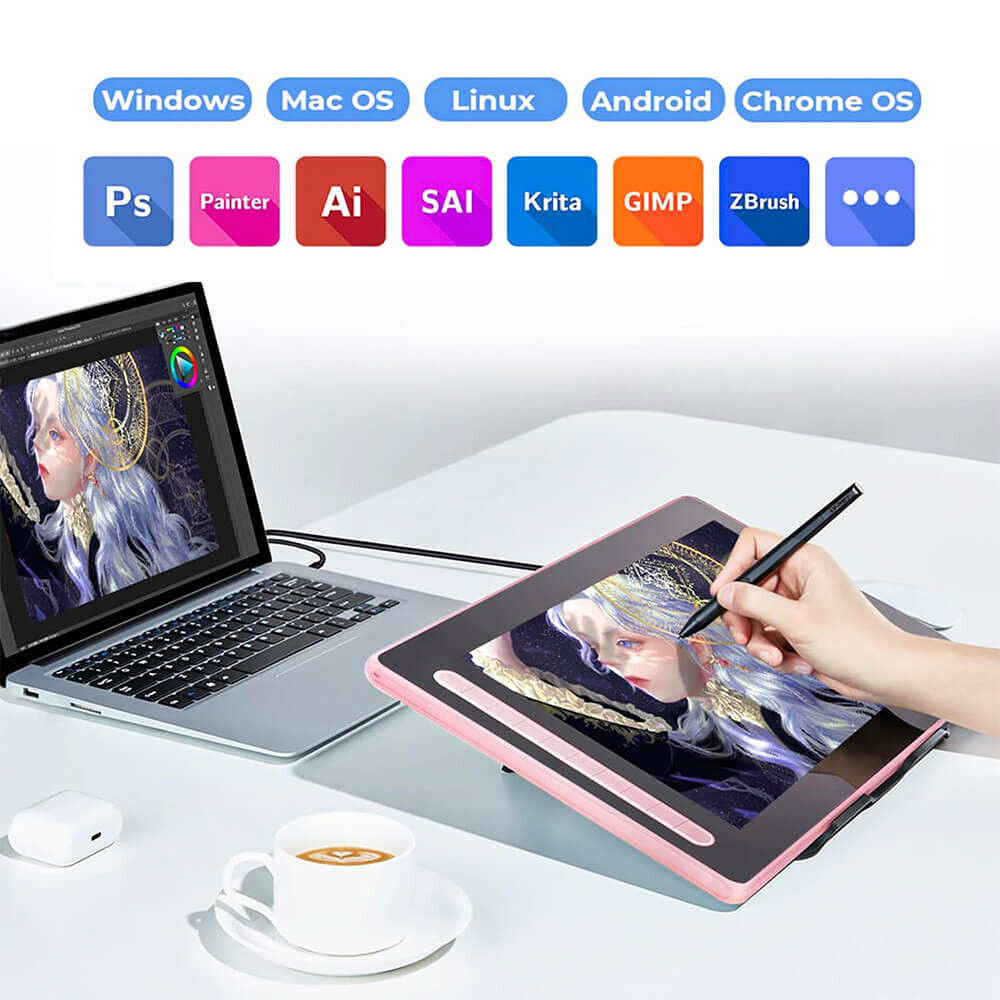 1PC Pink Battery-Free XPPen Artist 16 2nd Drawing Pen Display Digital Art Tablet