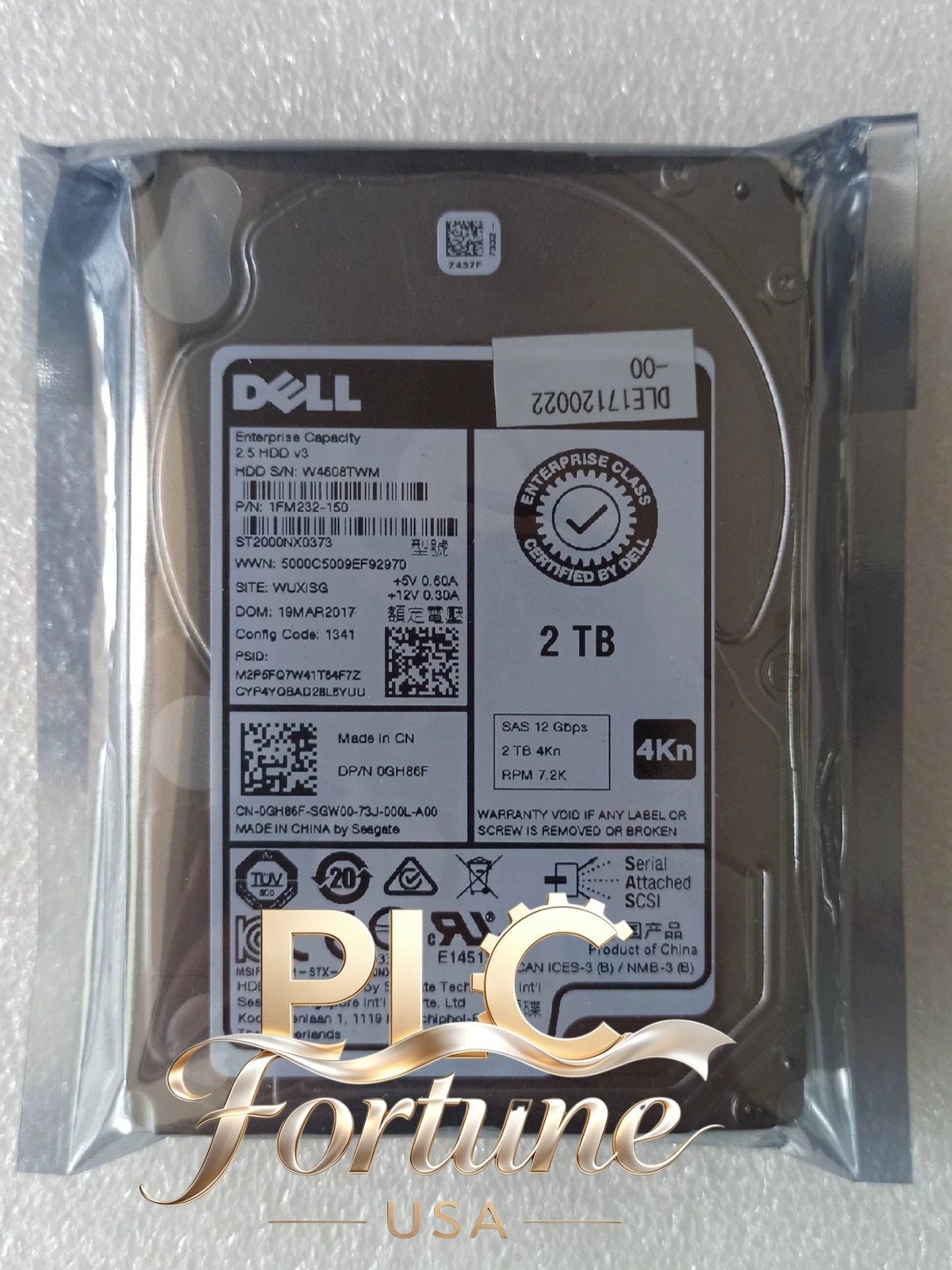 New Dell 0GH86F GH86F 2TB SAS 7.2K 2.5" 12G HDD For PowerEdge PowerVault