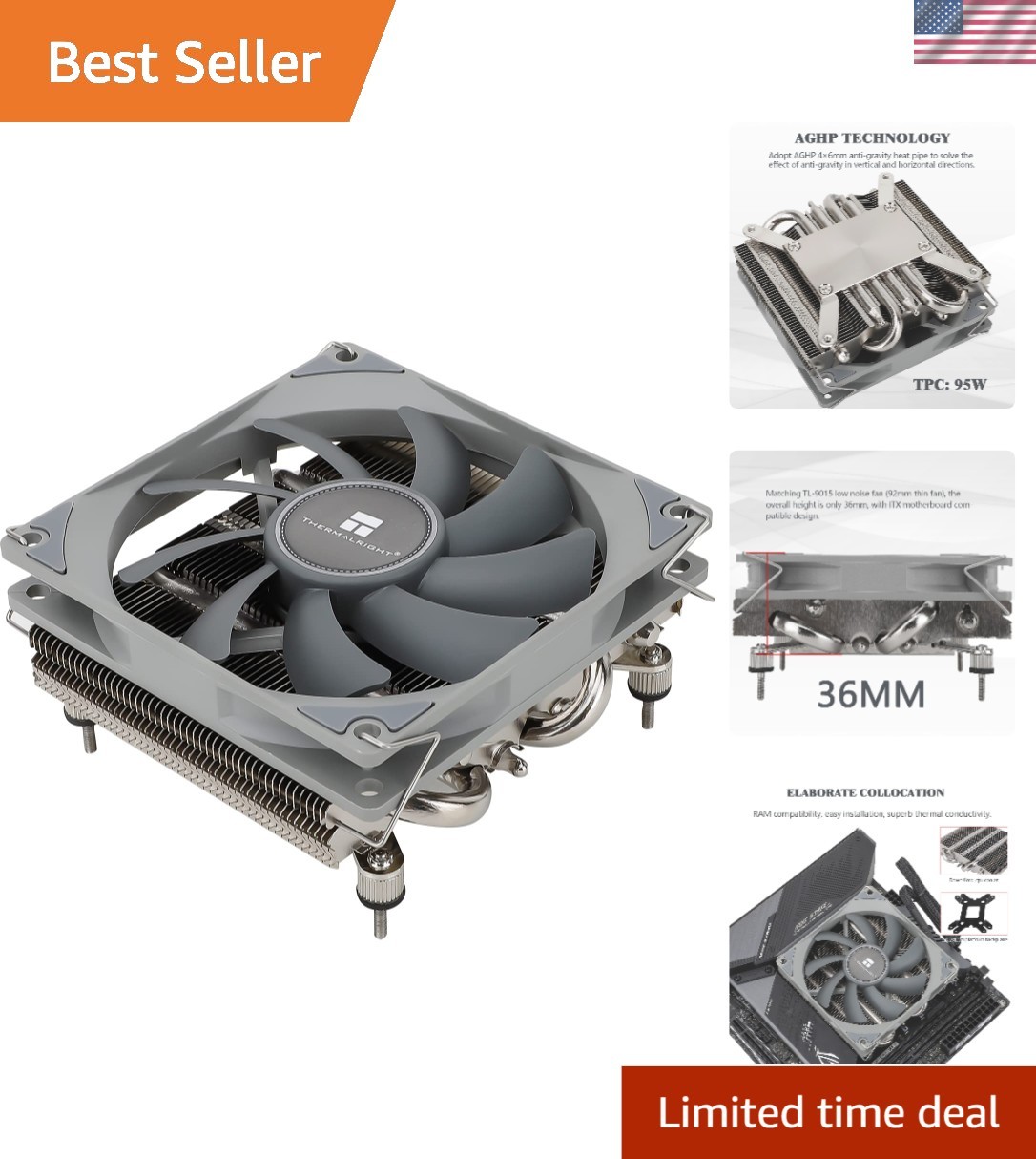 Thermalright AXP90 X36 Low Profile ITX CPU Cooler, 36Mm Height, TL-9015 Slim PWM