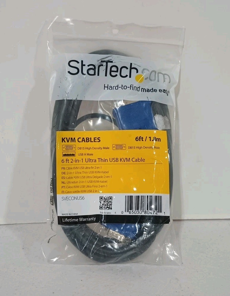 StarTech.com SVECONUS6 6 ft 2-in-1 Ultra Thin USB KVM Cable A MALE