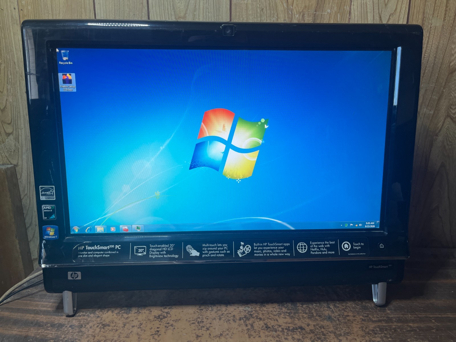 HP Touchsmart 300-1223 20" Windows 7 All in One Computer AMD X2 3GB 60GB Webcam