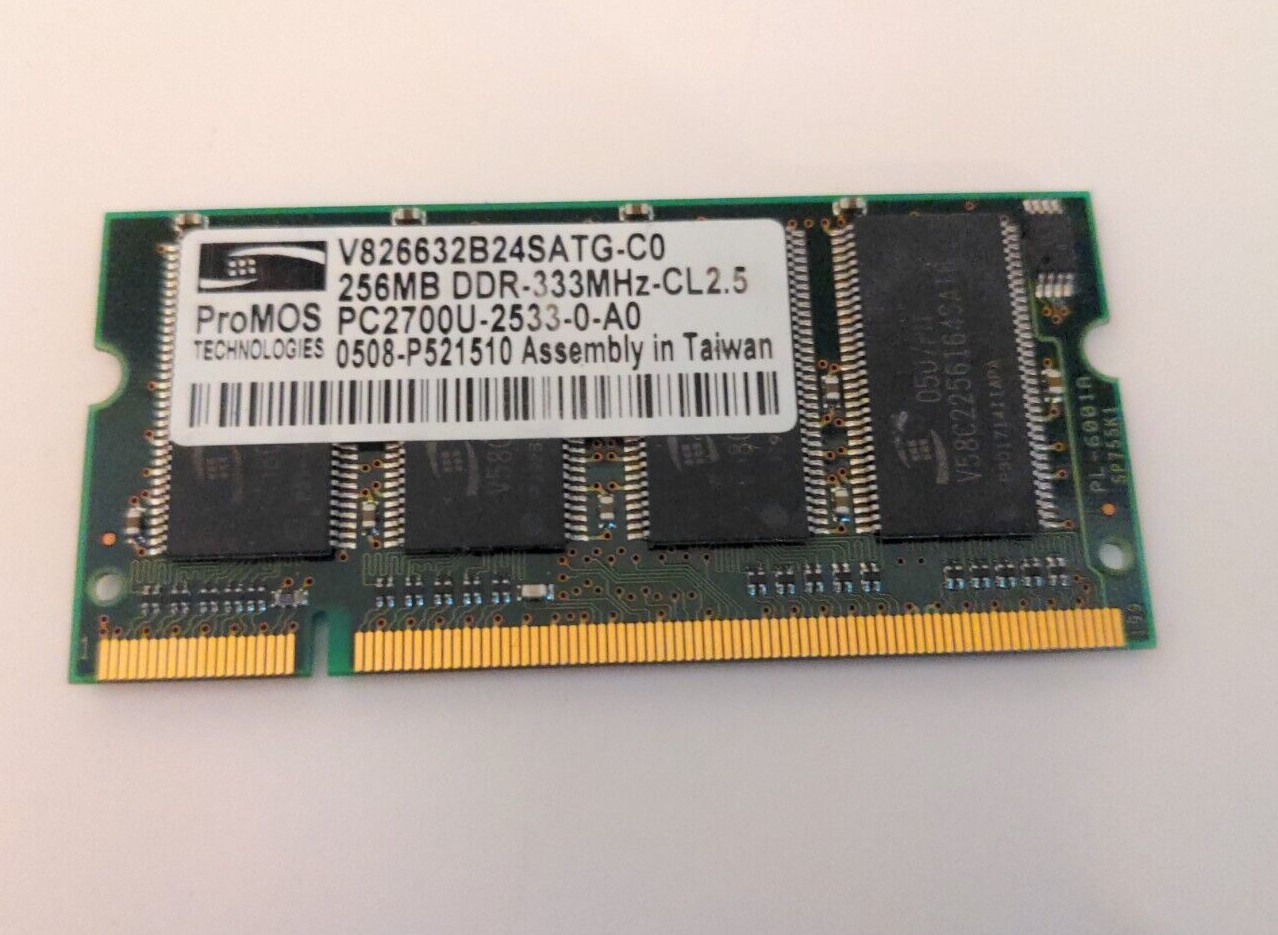 Laptop RAM Memory Module V826632B24SATG-C0 ProMOS 256MB PC2700 DDR-333MHz Used