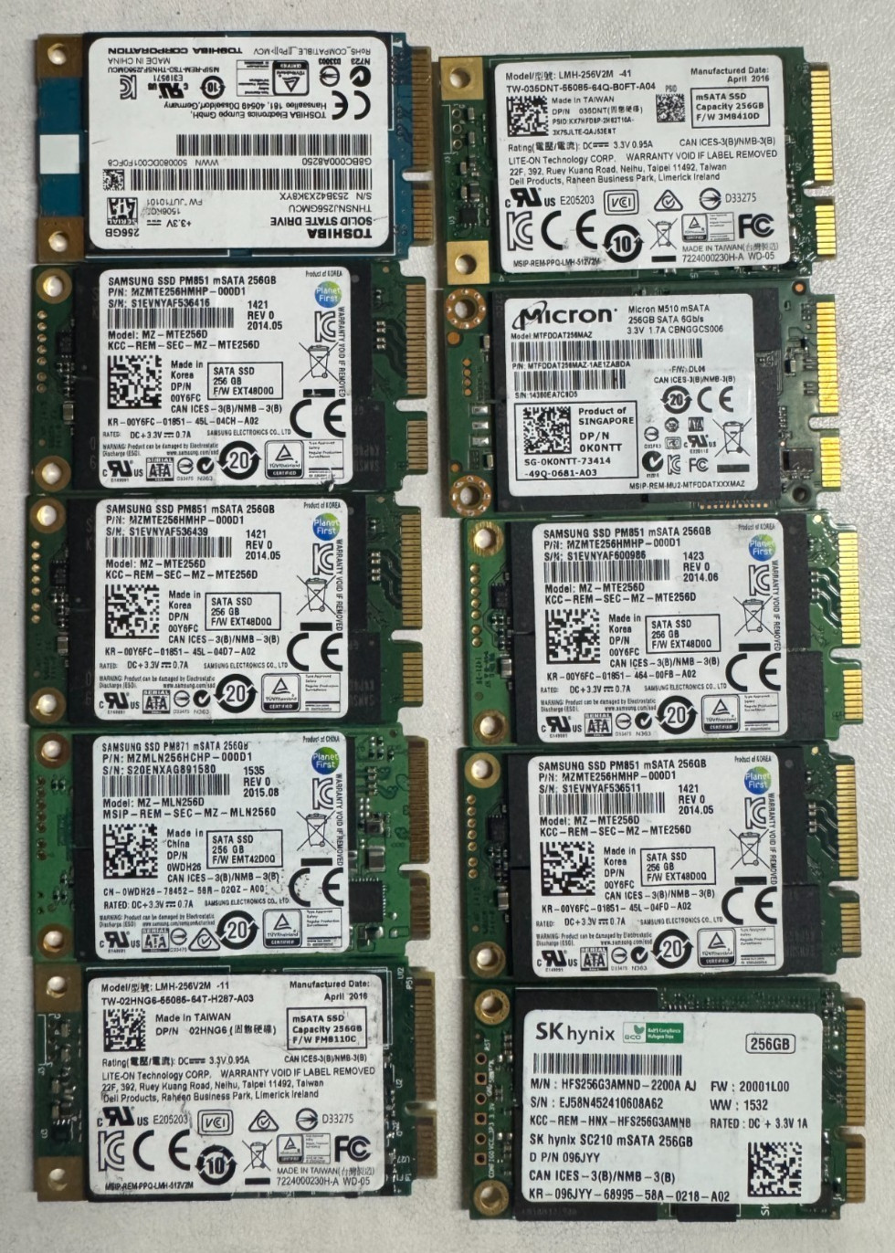 MIXED BRANDS LOT OF 10x 240-256GB mSATA SSD  TESTED