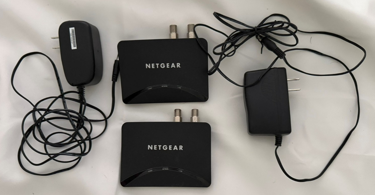 Qty 2 Netgear MoCA Coax Ethernet Adapters MCA1001 v2 w/ Power Supply