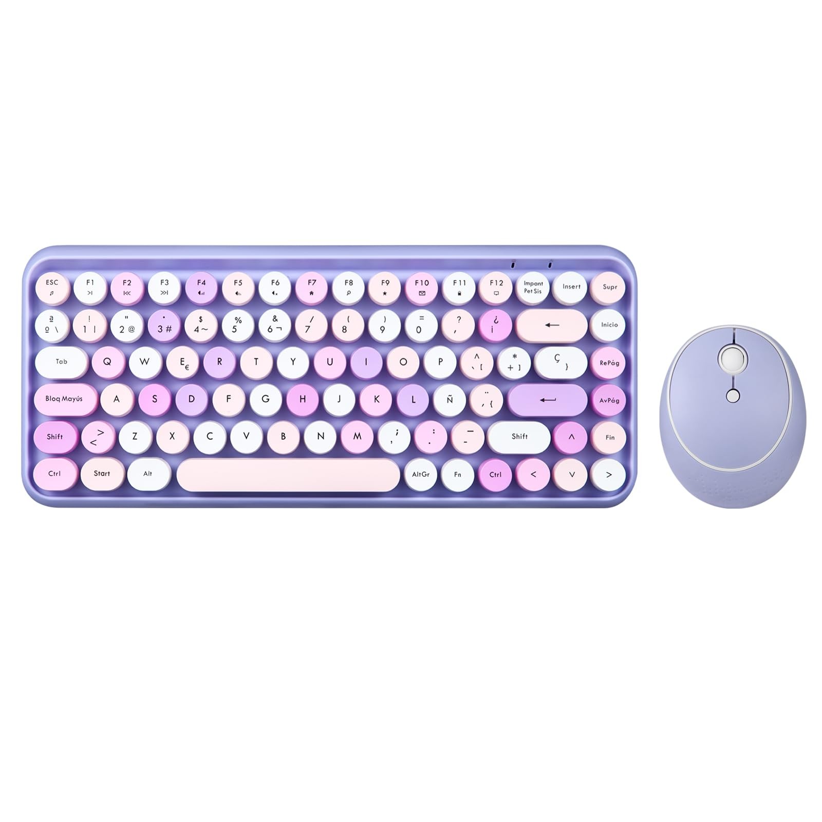 PERIDUO713PP ES Set Ratn Mini Teclado Inalmbrico 2.4 GHz Morado Pastel