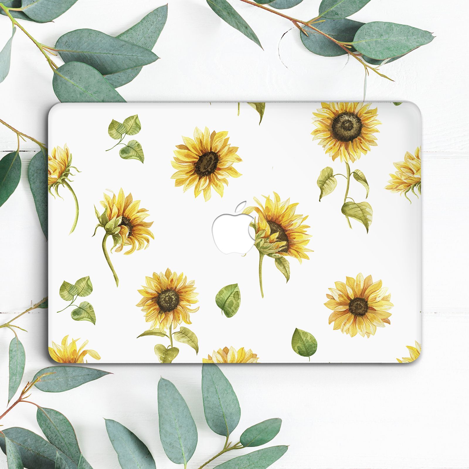 Sunflowers Painting Floral Leaf White Hard Case For Macbook Pro 13 15 16 Air 13