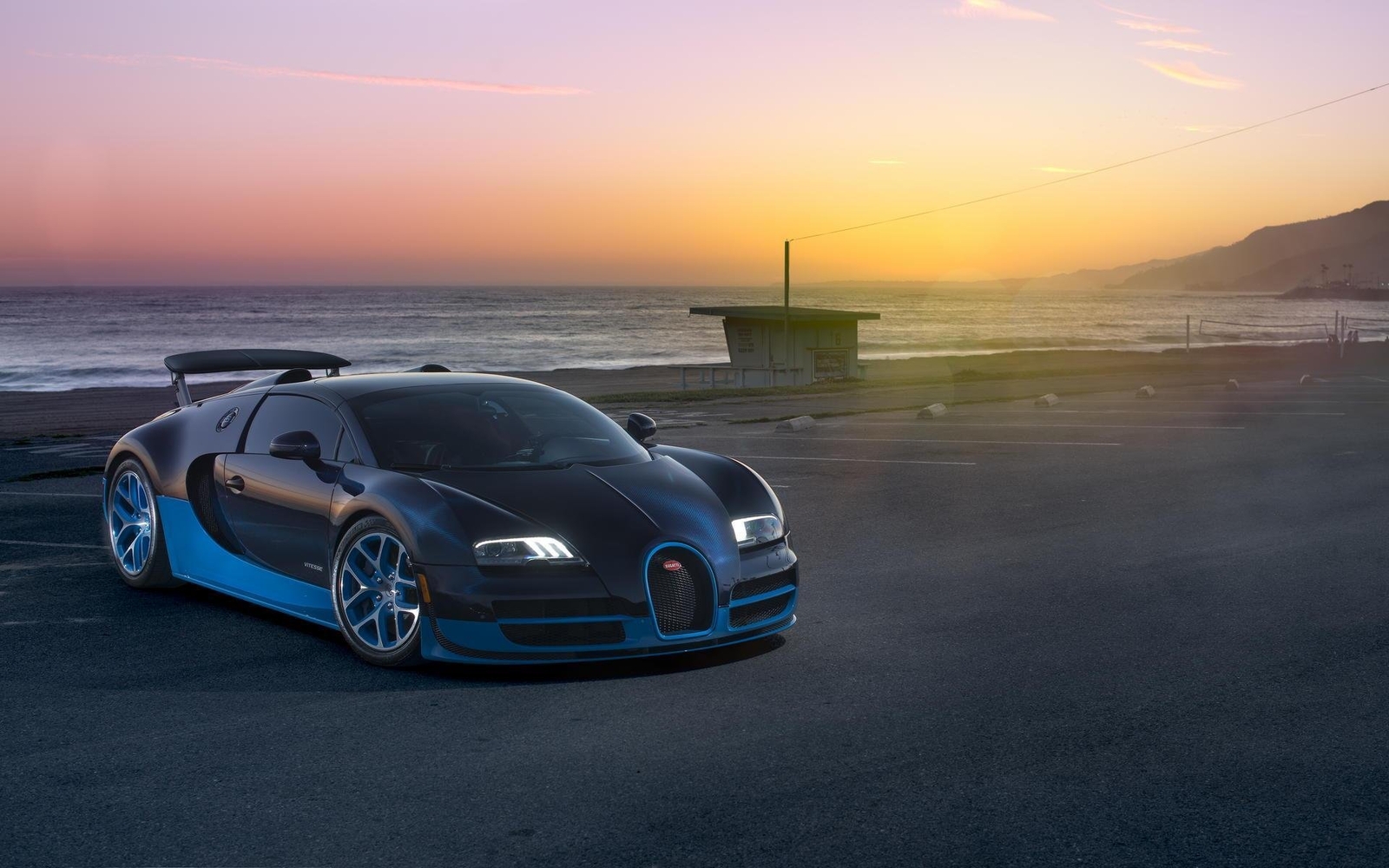 Cars bugatti veyron grand sport vitesse supercar sea Desk Mat Stitched