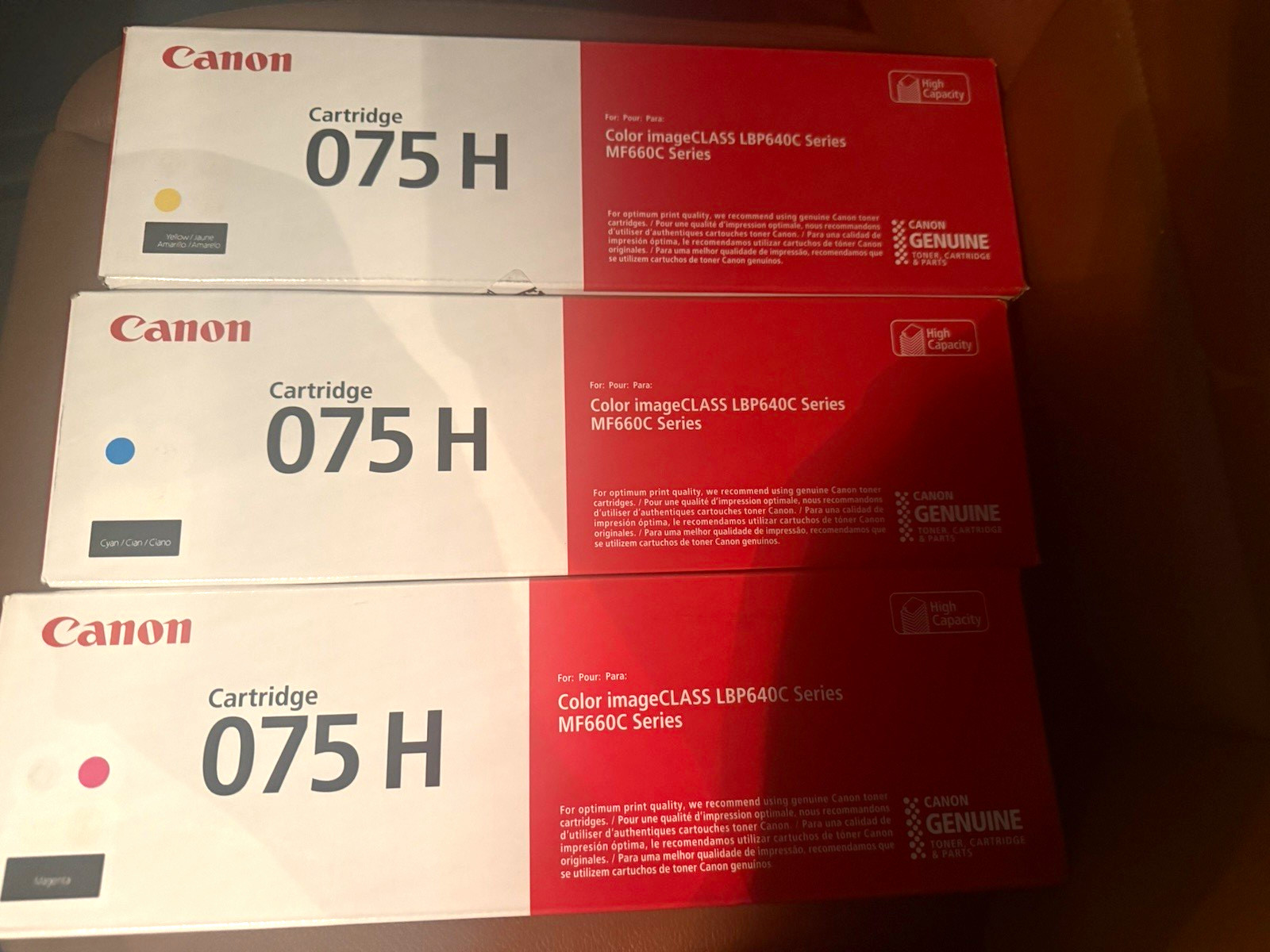 Canon 075H Genuine Original Laser Toner Set Cyan Magenta Yellow