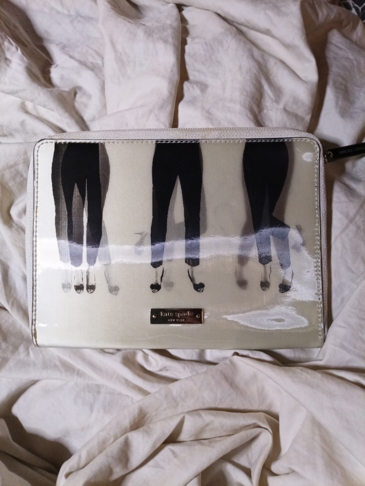 Vintage kate spade White Tablet Case with Black Leg Silhouette Graphic Rare