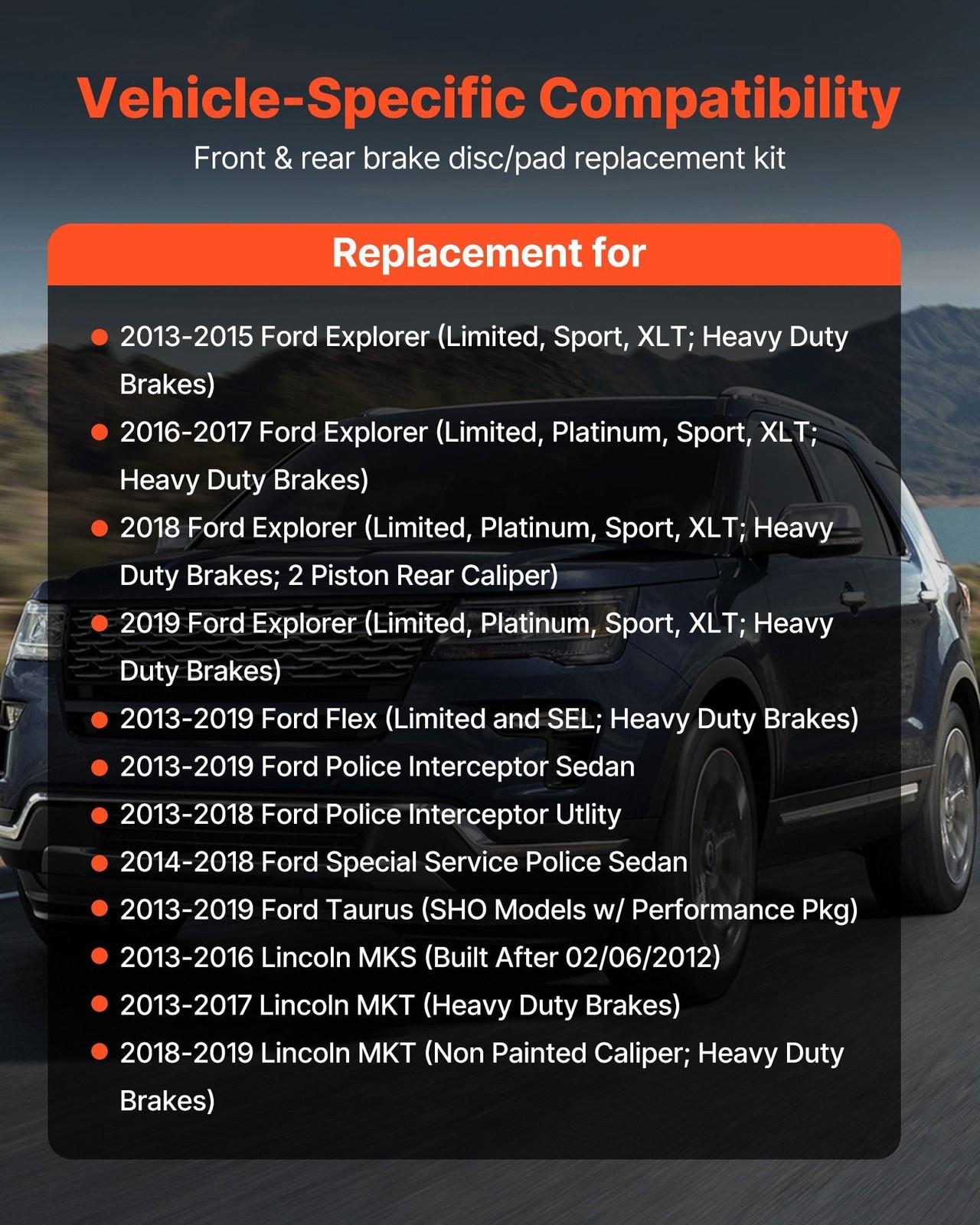  Front and Rear Brake Kit Fits for 2013-2015 Ford Explorer (Limited, Sport, XLT;
