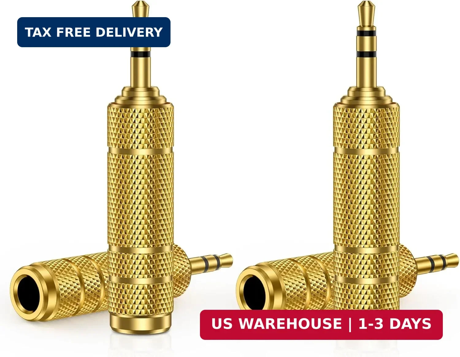 4Pack Headphone Adapter 3.5 mm Male Plug to 6.35 mm Female Jack, Stereo Audio Ad