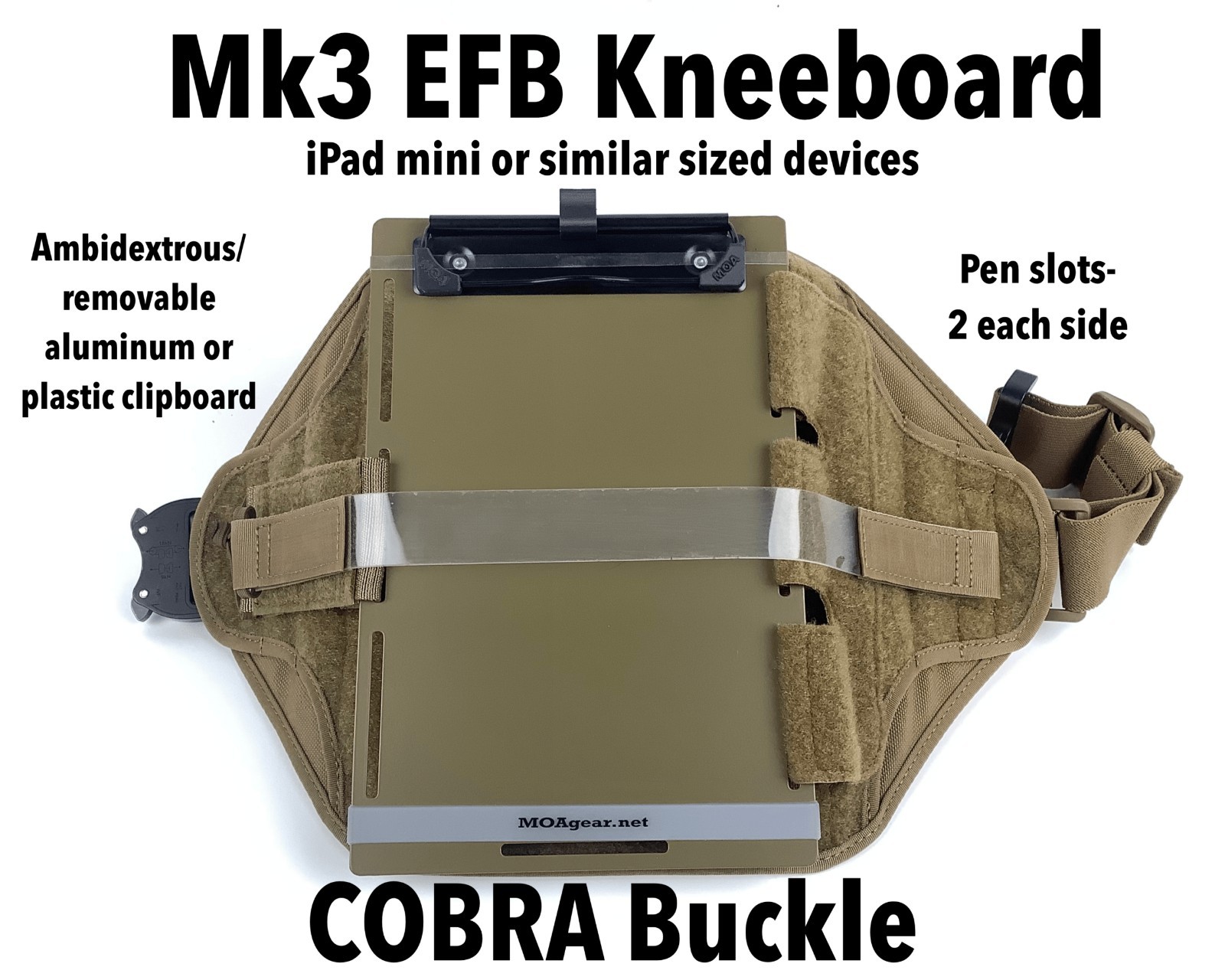 Mk3 Kneeboard iPad mini or similar sized tablet, COBRA Buckle leg strap
