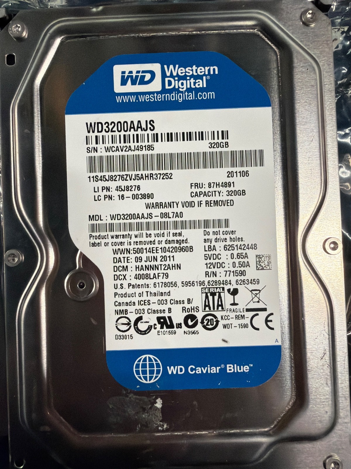 Western Digital Blue 320GB SATA 7200 rpm Hard Drive 8MB WD3200AAJS •GOOD••