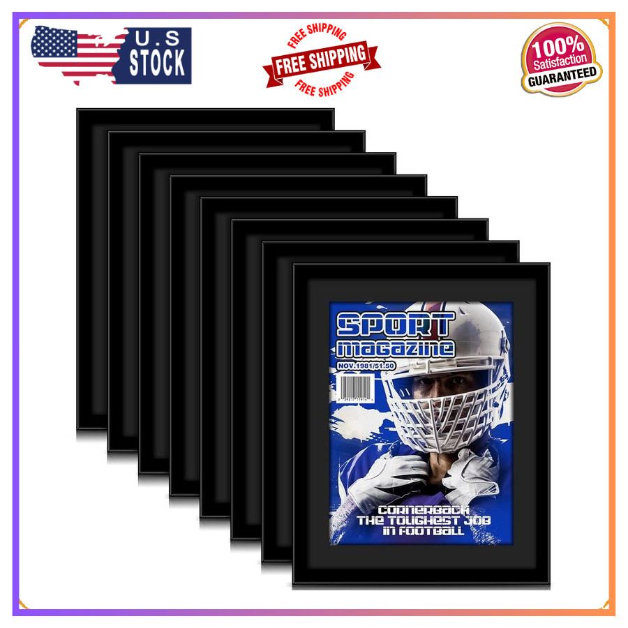 Geetery 8 Pack Magazine Frames 8.5x11.25 Wall Display with Mat, Black