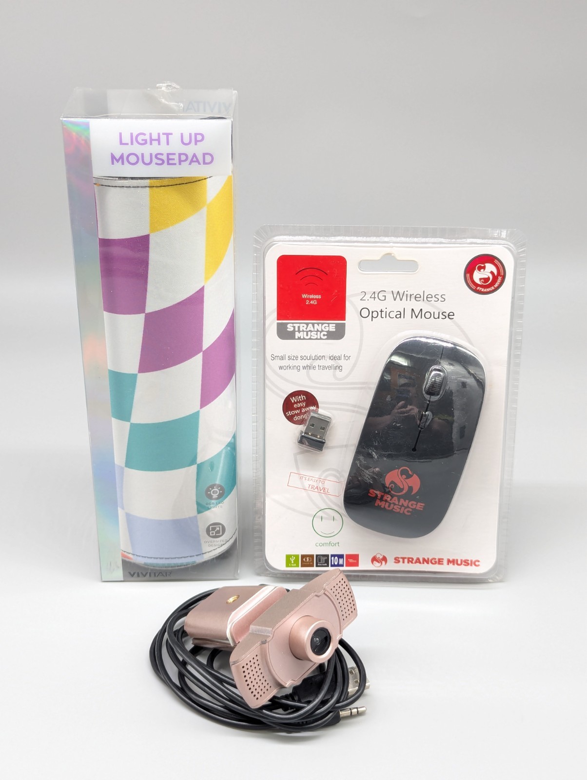 Vivitar Light Up Mousepad Colorful Checkered + Webcam + Wireless Mouse 2.4G