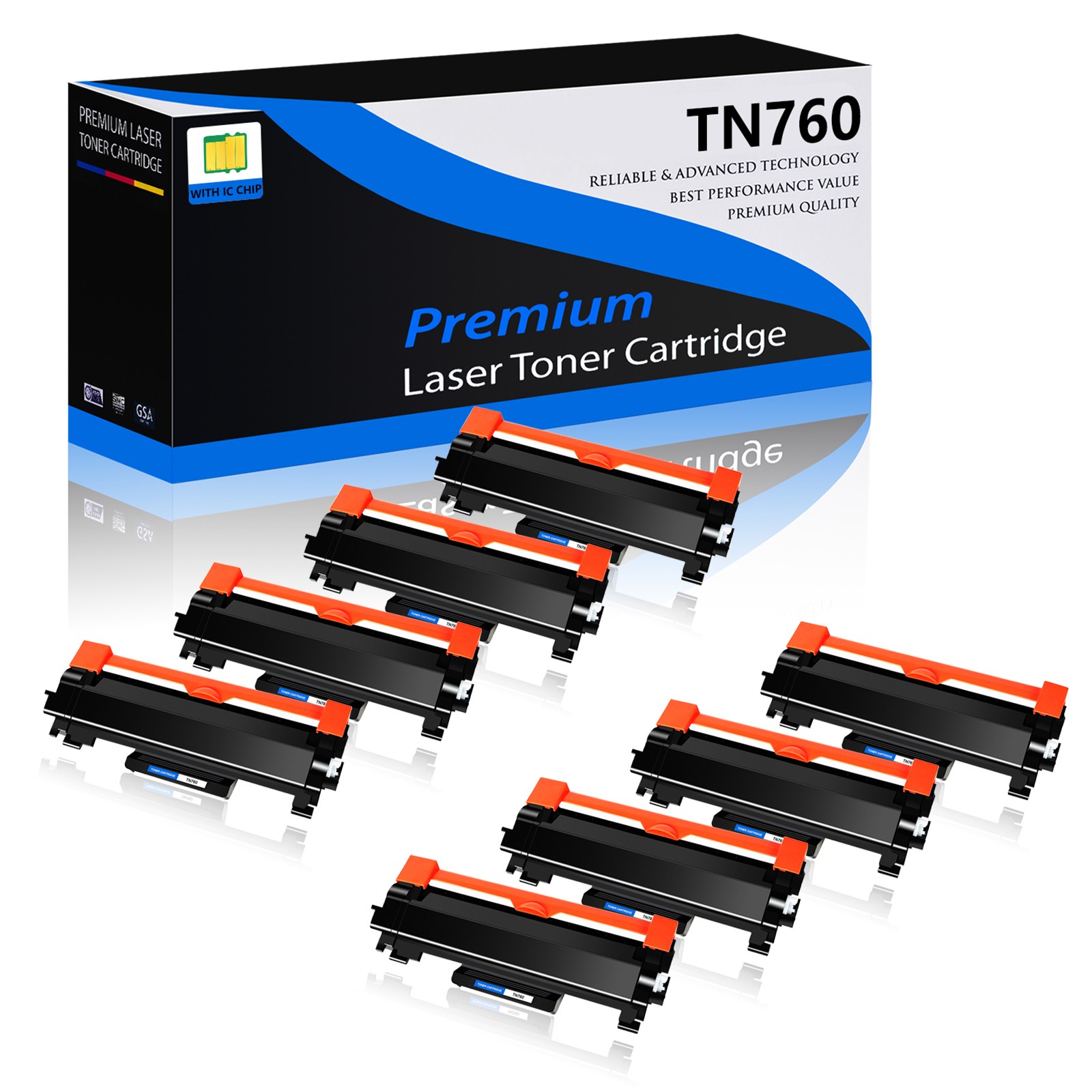 8 PACK - TN760 Toner for Brother HL-L2350 L2390DW MFC-L2750DW L2750DW XL W/Chip