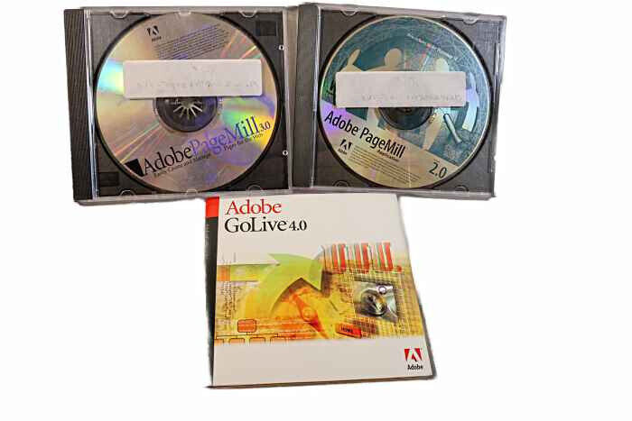 3 Vintage web page software maker programs Adobe Pagemill & GoLive on CD Rom