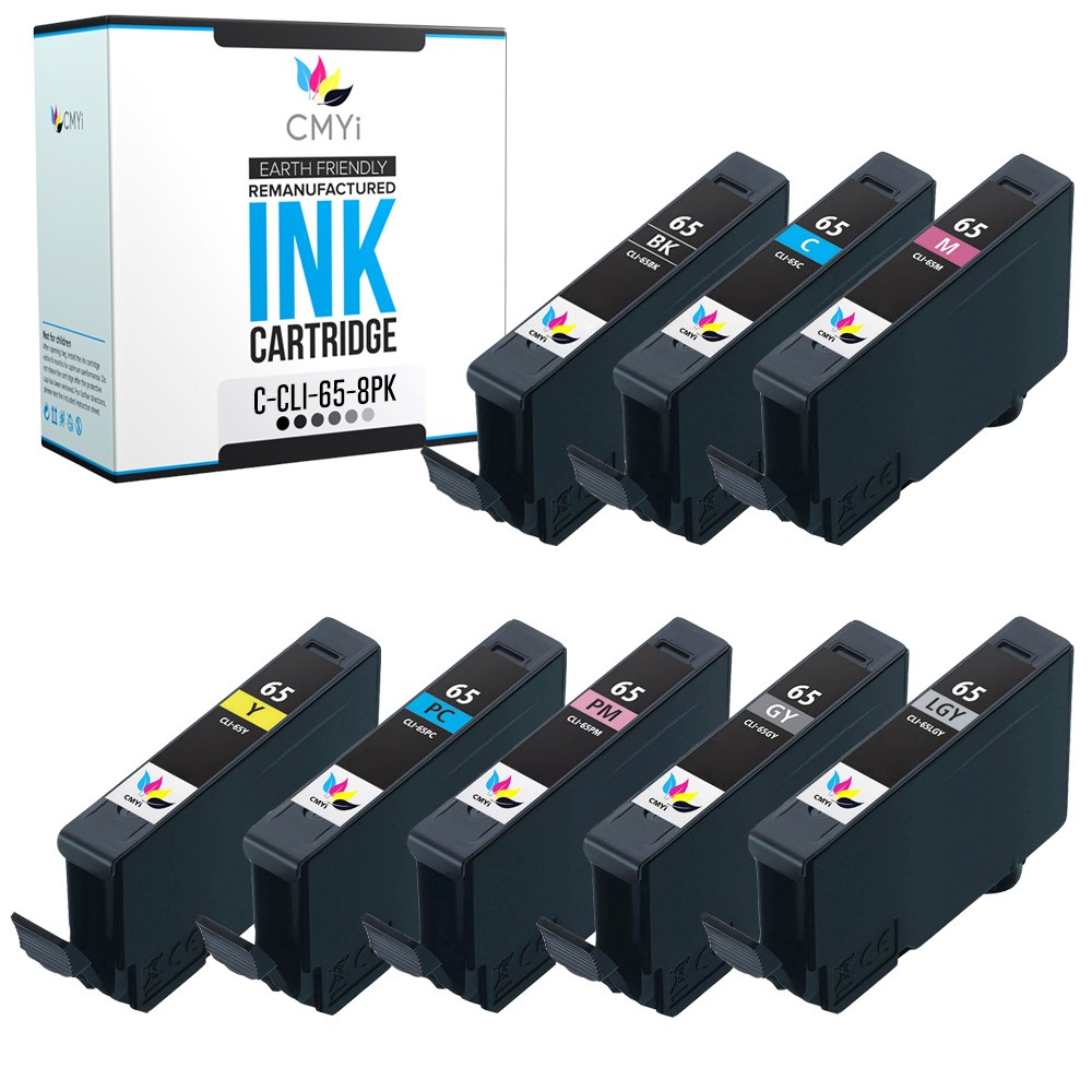 CMYi 8-Pack Compatible CLI-65 Ink Cartridges Set for Canon PIXMA PRO-200 Printer
