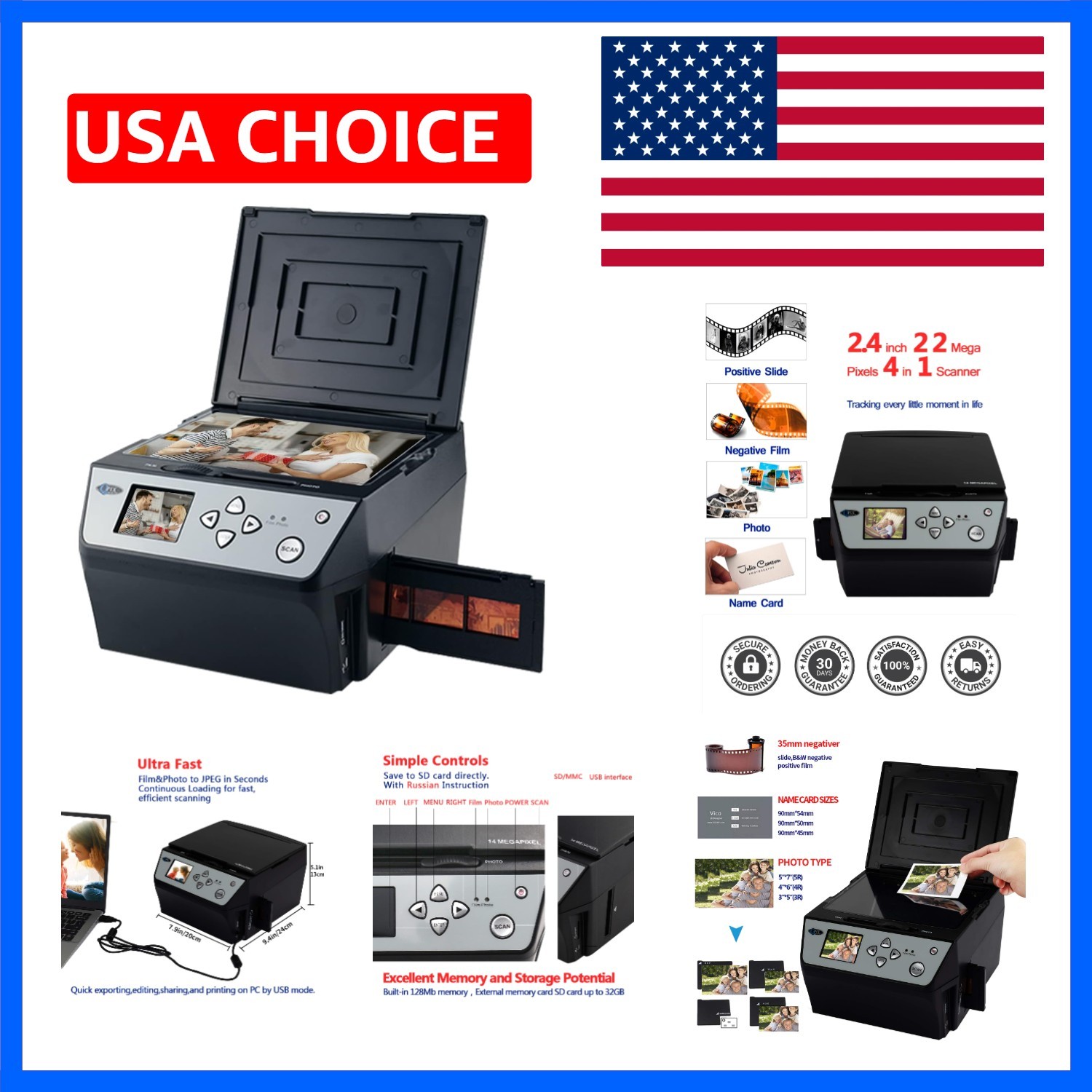 Digital Film & Photo Scanner Multi-Function Combo Scanner with HD 22MP, Conve...