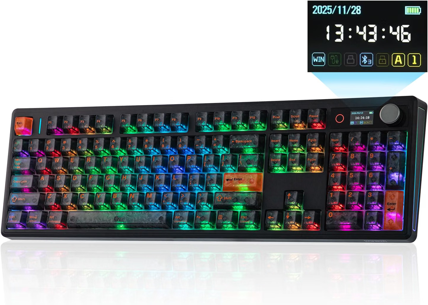 EPOMAKER TH108 V2 PRO Mechanical Keyboard Wireless RGB Thocky Keys Screen, BLACK