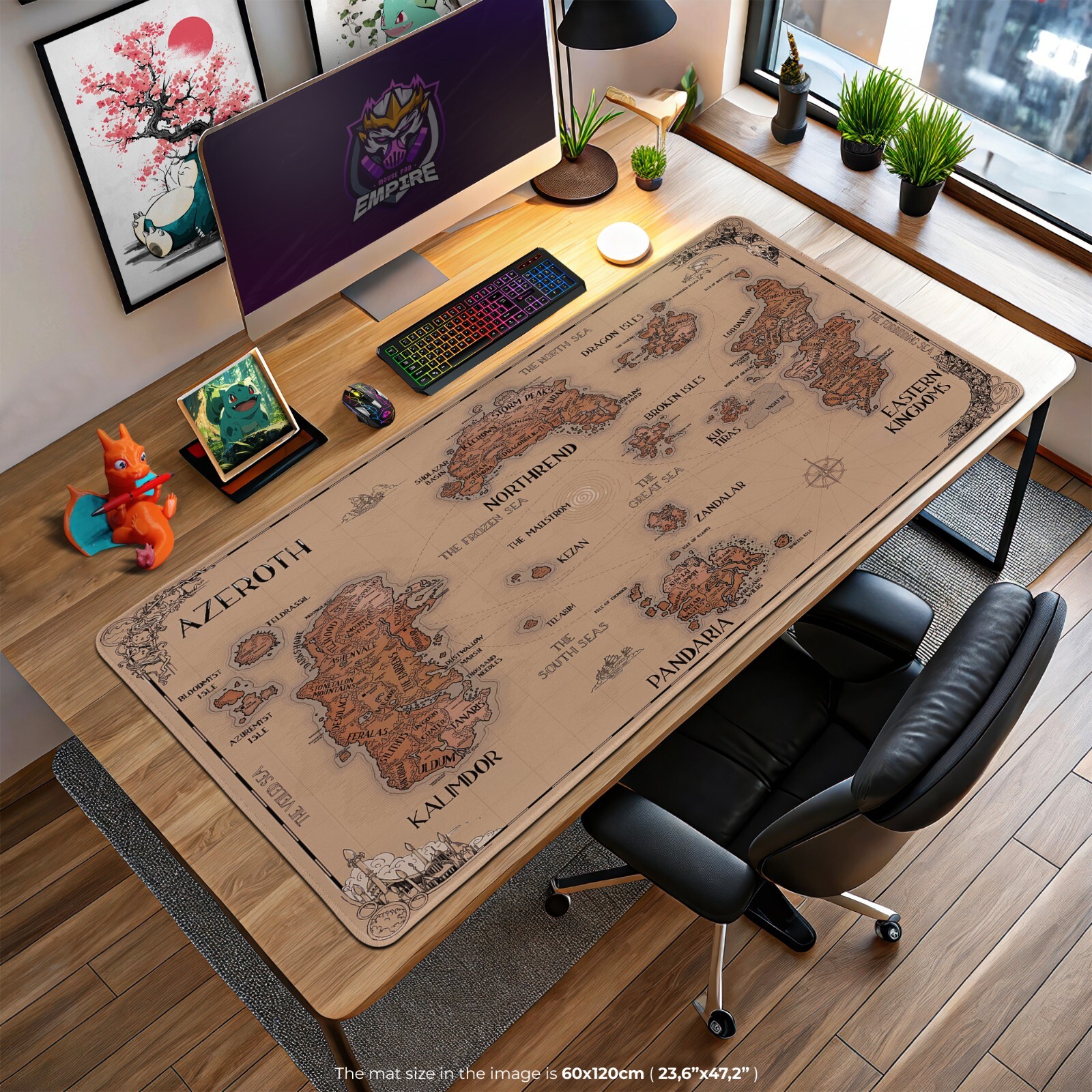 Azeroth World Map Desk Mat - Warcraft Gaming Mouse Pad, Large RPG Desk Mat