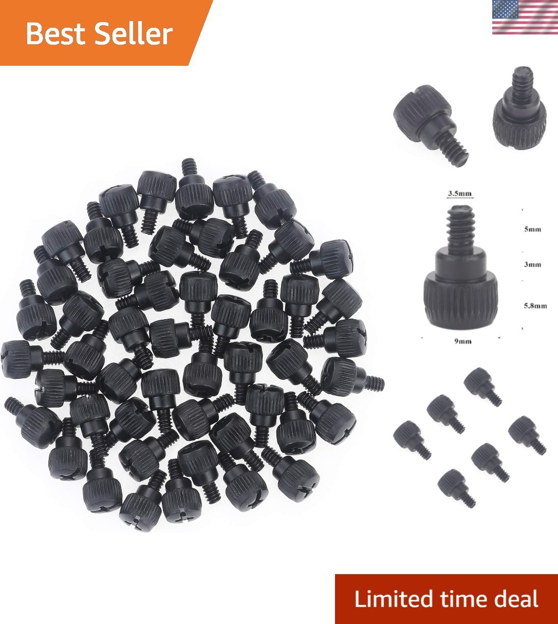 50-Pack Black Computer Case Thumb Screws #6-32, Durable Zinc Coated Fasteners