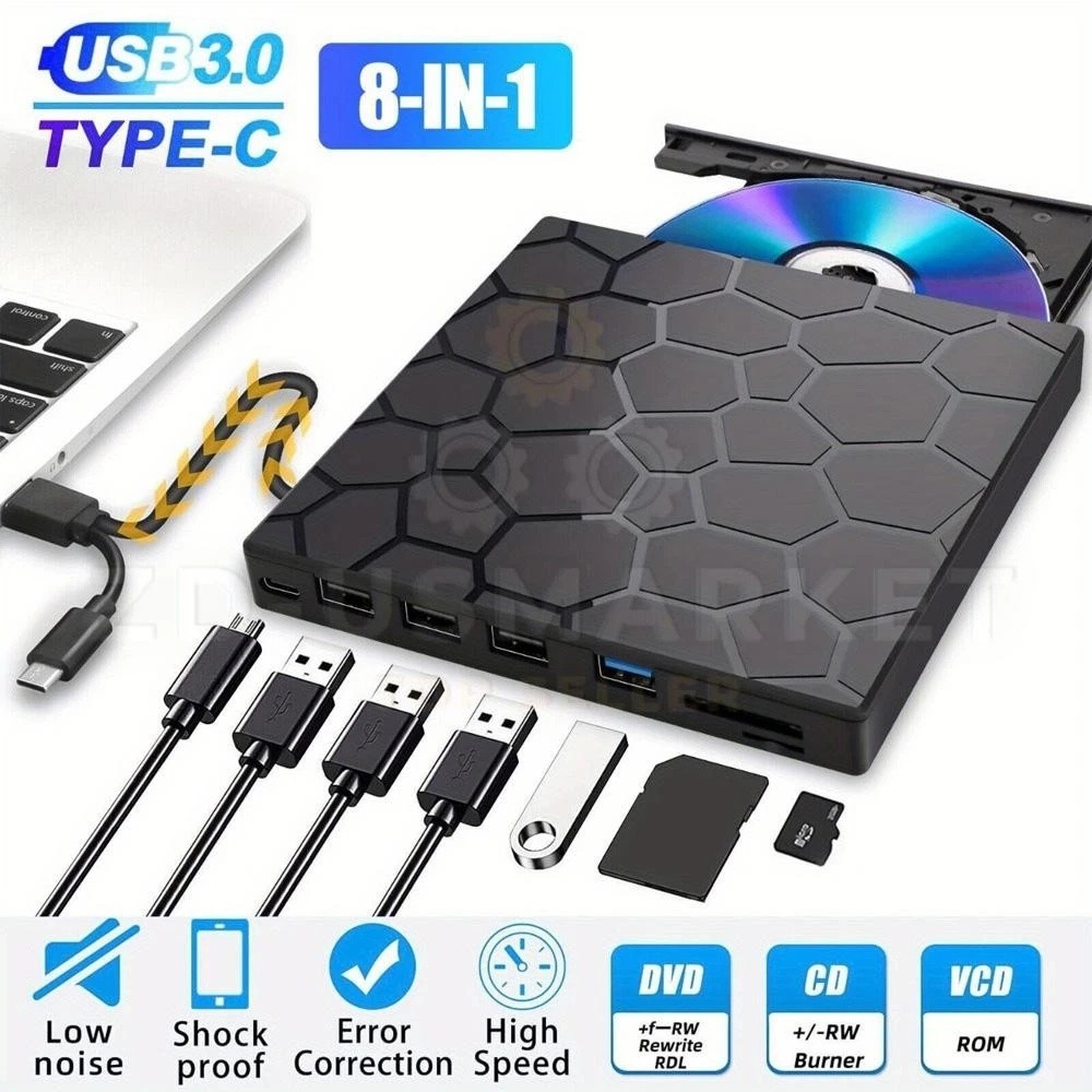 Slim External CD DVD RW Drive USB 3.0 Writer Burner Player Black For Laptop PC
