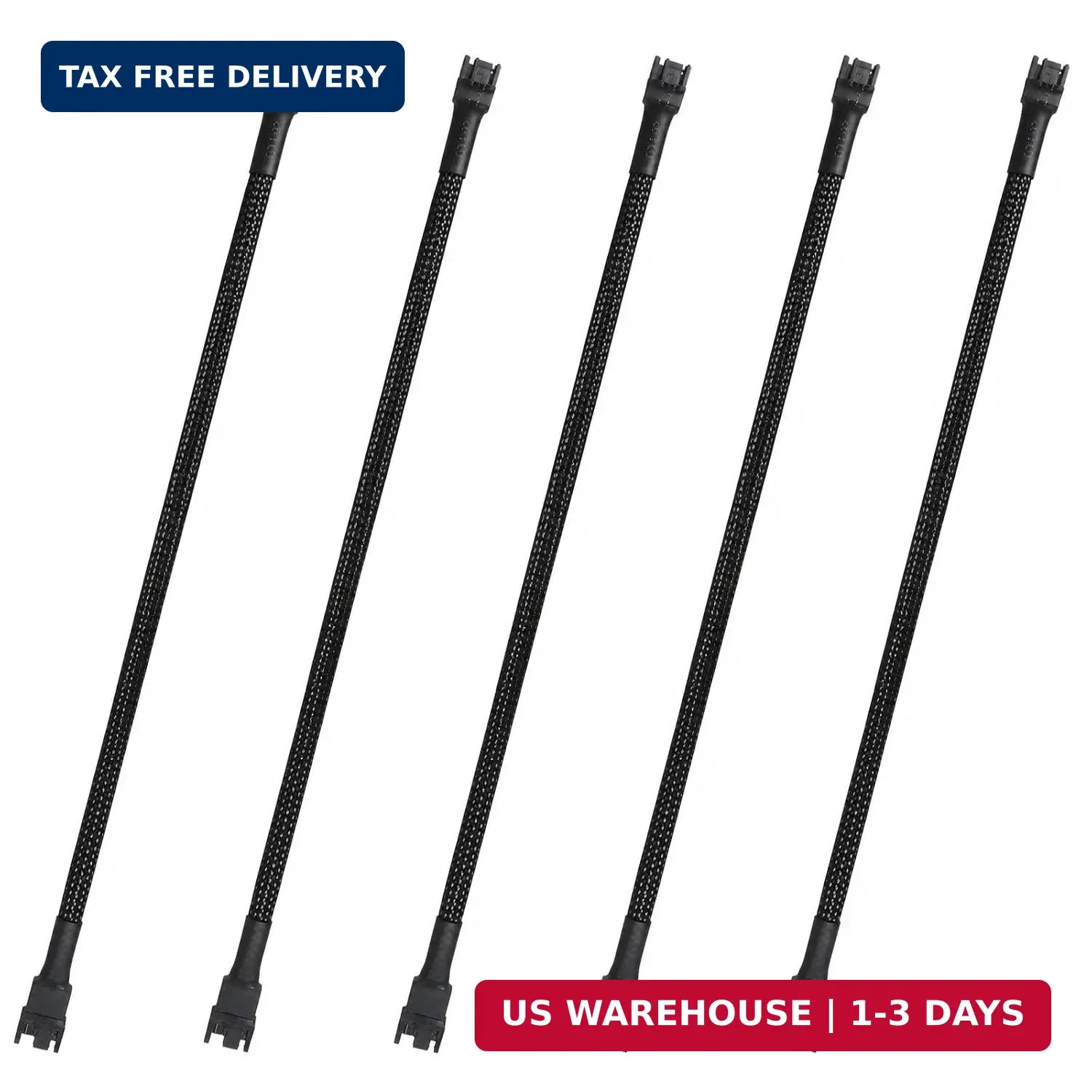 5-Pack 12" PWM Fan Splitter, 4 Pin PC Fan Extension Cable, Black Sleeved PC Cabl