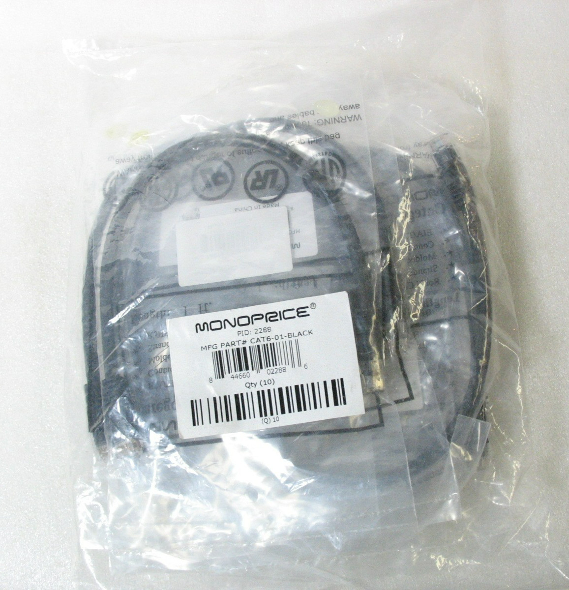 10 Pack Monoprice Cat6 Ethernet Patch Cables 1 foot Black RJ-45 # CAT6-01-BLACK