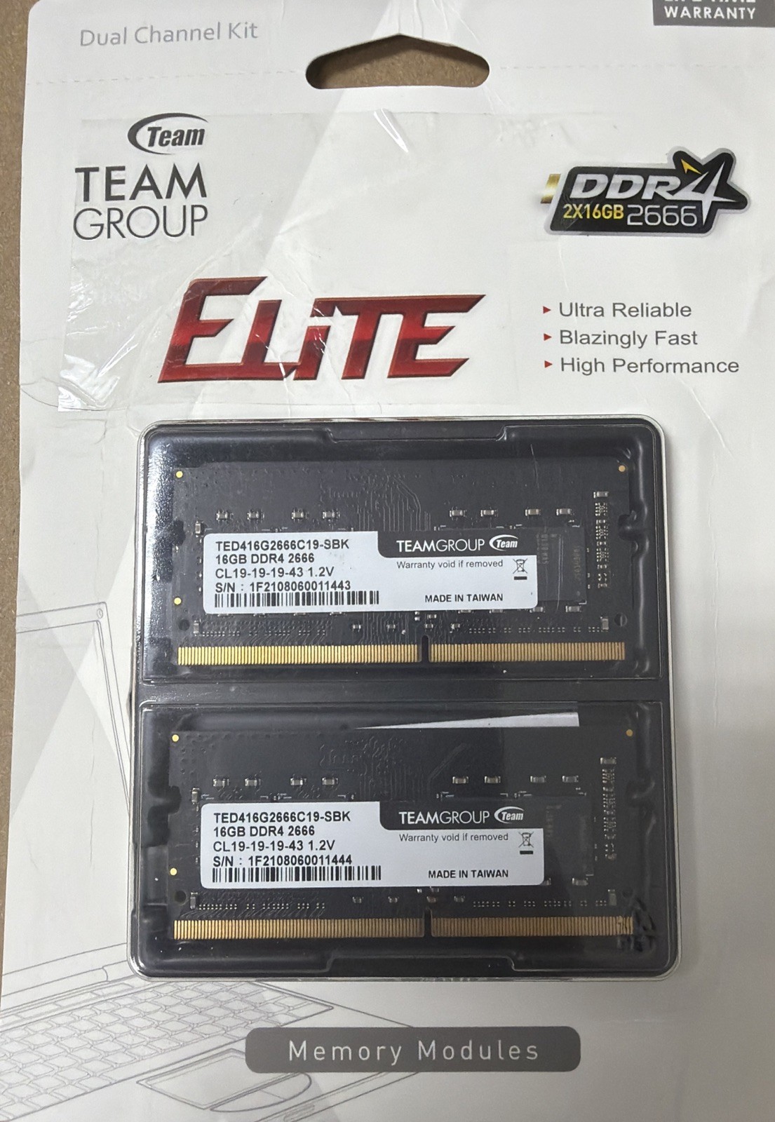 Team Group Elite 32GB DDR4 2666MHz RAM TED432G2666C19DC-S01