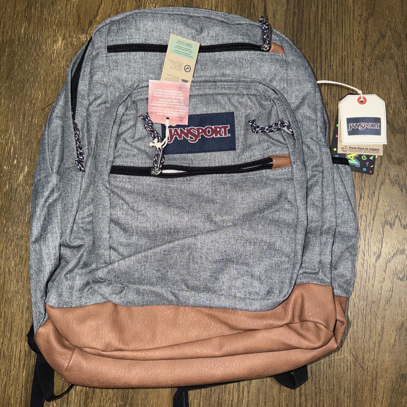 JanSport Cool Student Backpack Grey Letterman Poly US 100% Original Brand New