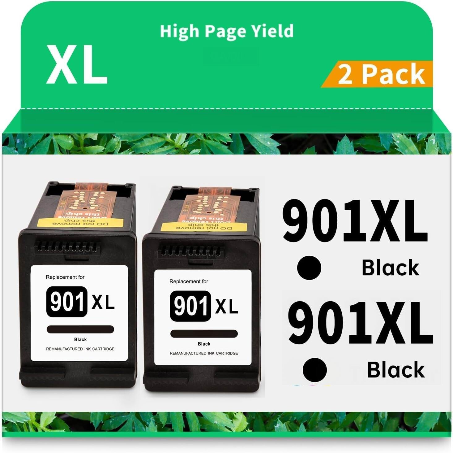 2 Pack Compatible for HP 901XL 901 XL Black Ink Cartridge Officejet J4580 J4624