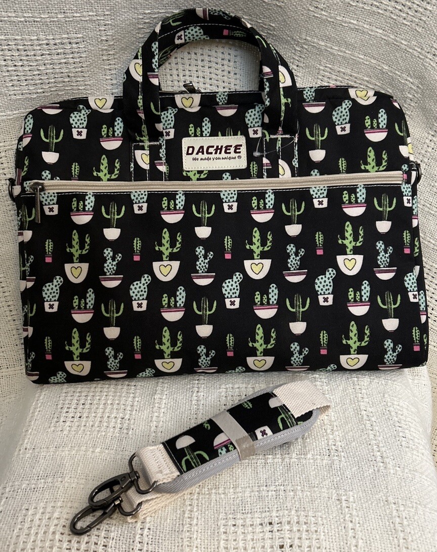 Dachee Laptop Bag Padded Cactus Print Travel Shoulder Crossbody Strap New