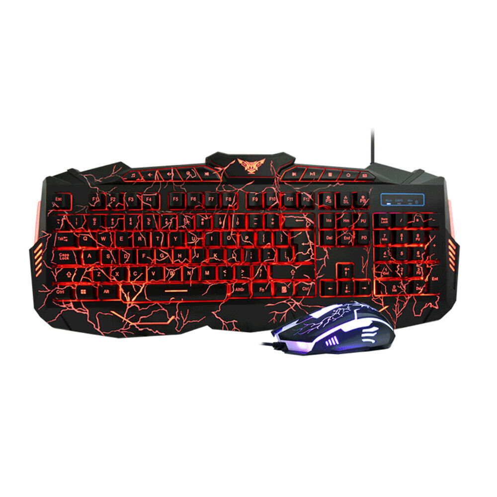 Backlit Crack Gaming Keyboard 3 Color LED Mechanical Feel 19 Keys No Conflict