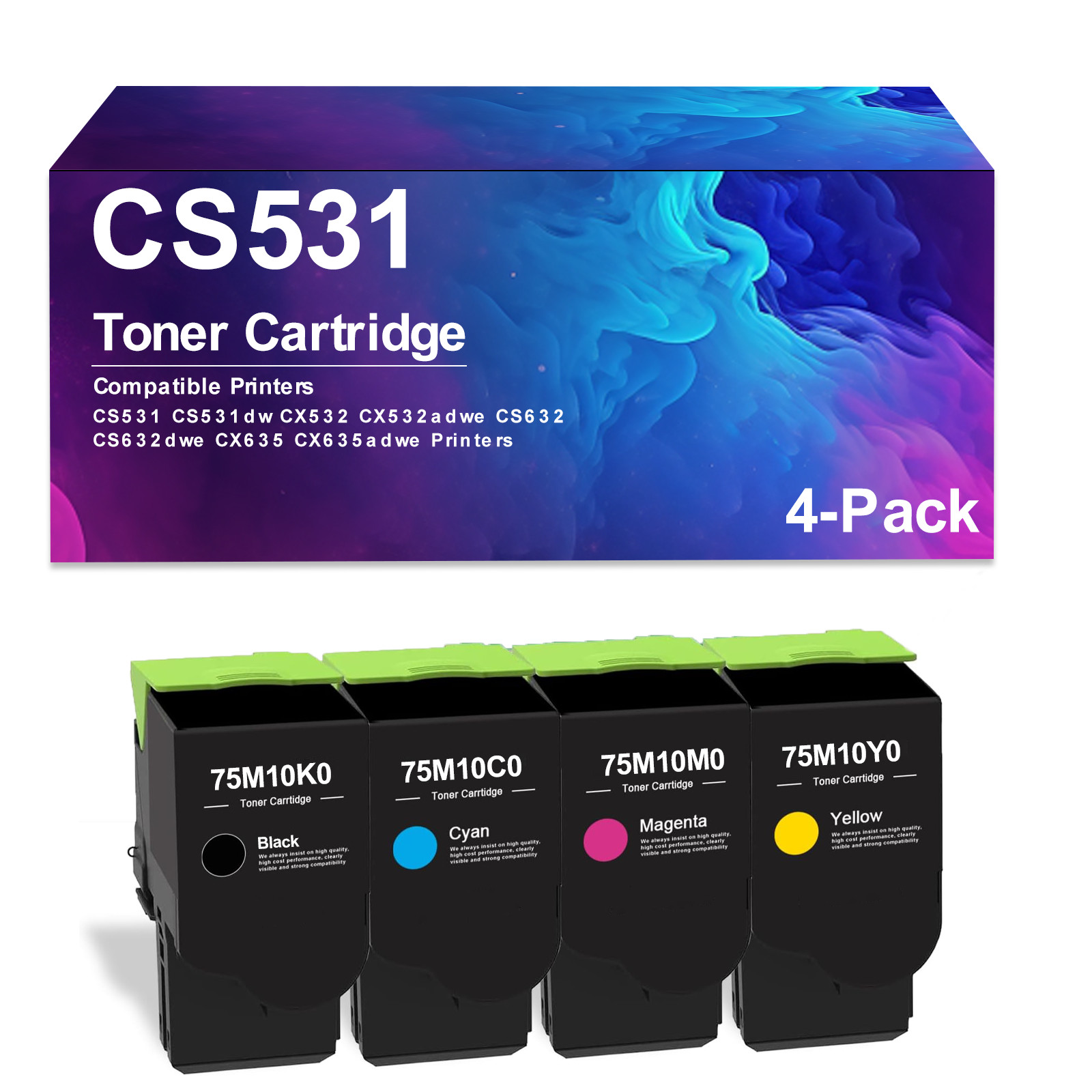 4 Pack CS531 Toner cartridge Works for CS531 CS531dw CX532 CX532adwe CS632