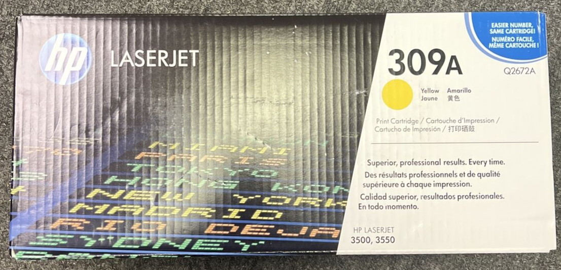 GENUINE NEW SEALED BOX HP 309A (Q2672A) Yellow Toner Cartridge OEM